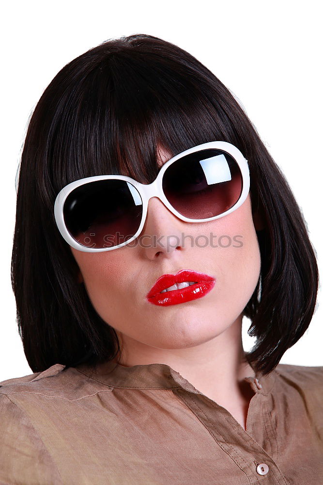 Image, Stock Photo Young woman against red background