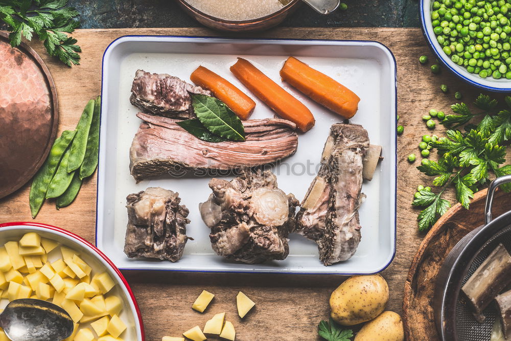 Similar – Image, Stock Photo Potato soup with meat and green peas