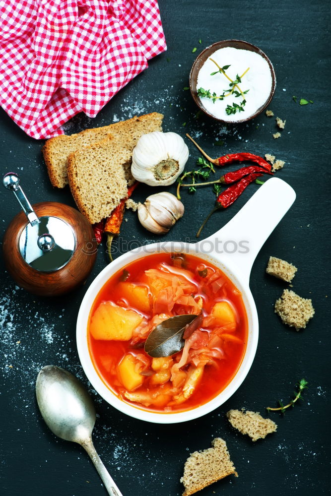 Similar – Image, Stock Photo Vegan lentil soup in bowl with spoon