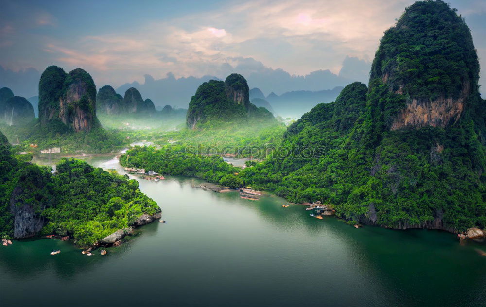 Similar – Image, Stock Photo Landscape Vietnam. River view in the dim light of dusk at Ninhbinh, Tam Coc, Vietnam