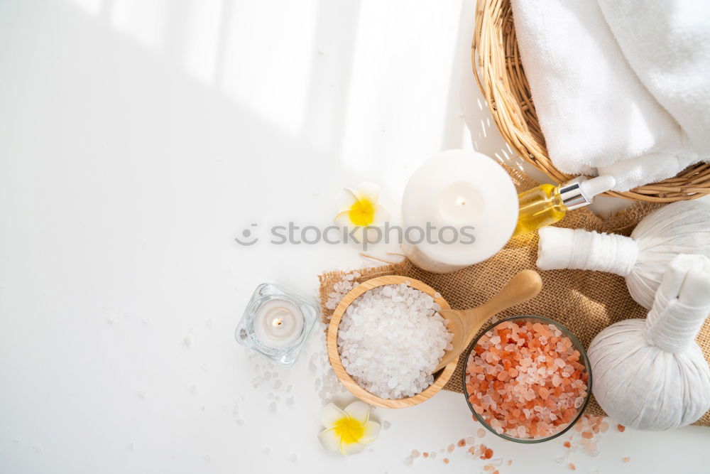 Similar – Image, Stock Photo Spa with bath salt, towel and massage herbal compress