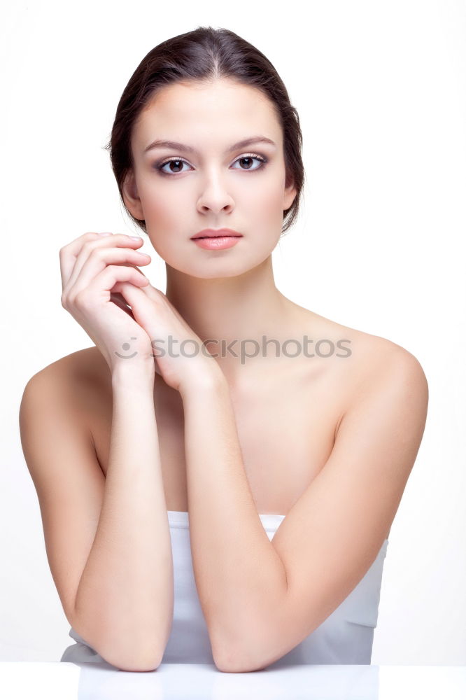 Similar – Girl with blonde hair posing in front of turquoise background