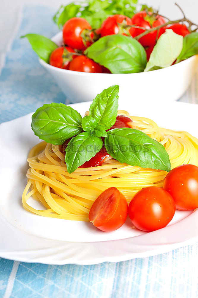 Similar – Image, Stock Photo Spaghetti with tomato sauce olives and capers