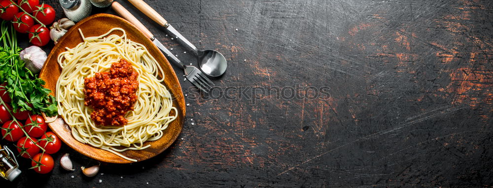 Similar – Image, Stock Photo Spaghetti pasta with tomato sauce, basil and cheese