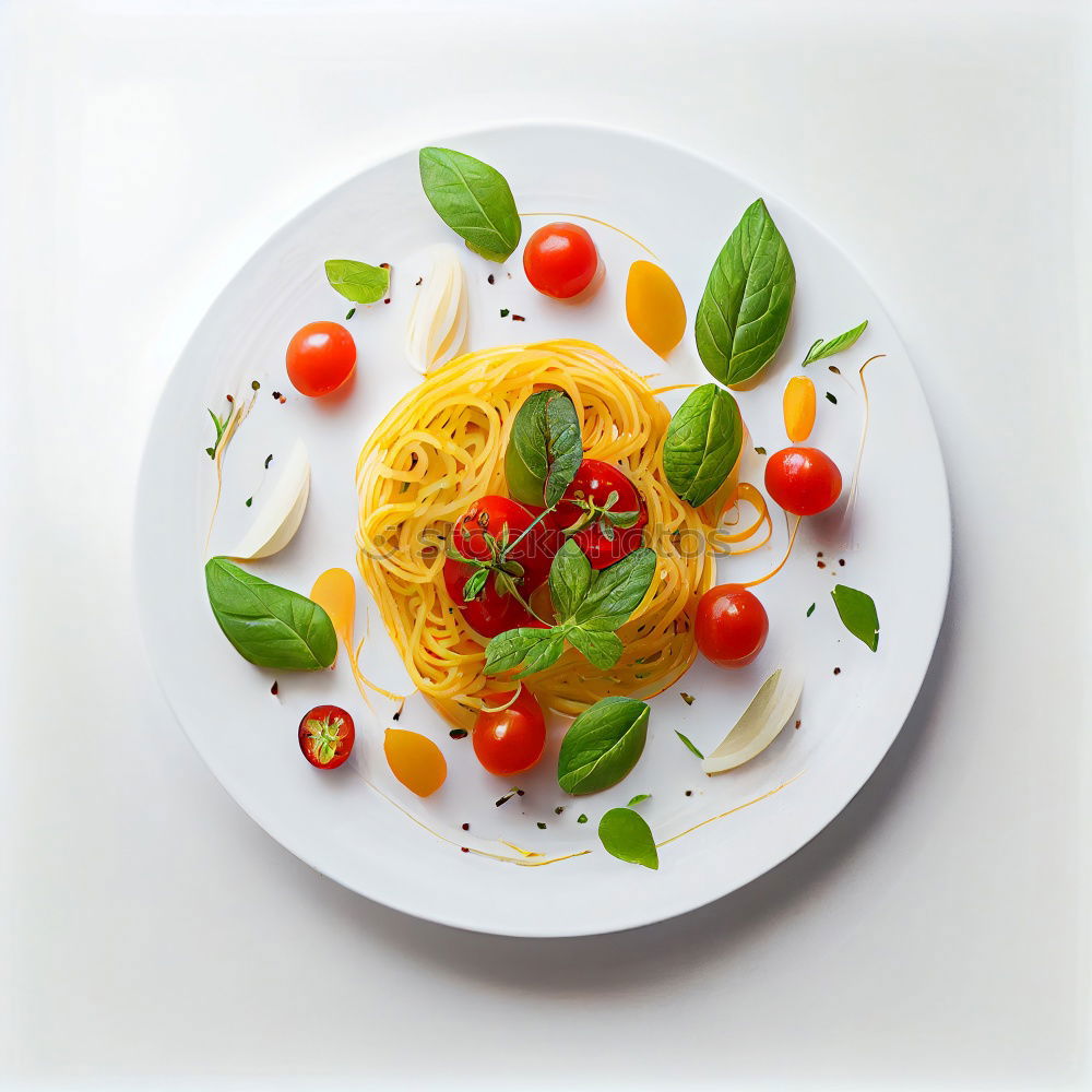 Similar – Image, Stock Photo Top view of spaghetti with tomatoes