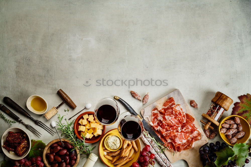 Similar – Grill steak ingredients around empty table.