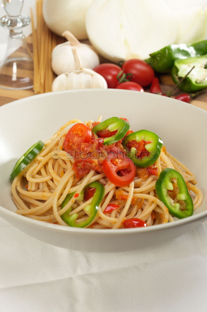 Similar – Image, Stock Photo Spaghetti with tomato sauce olives and capers