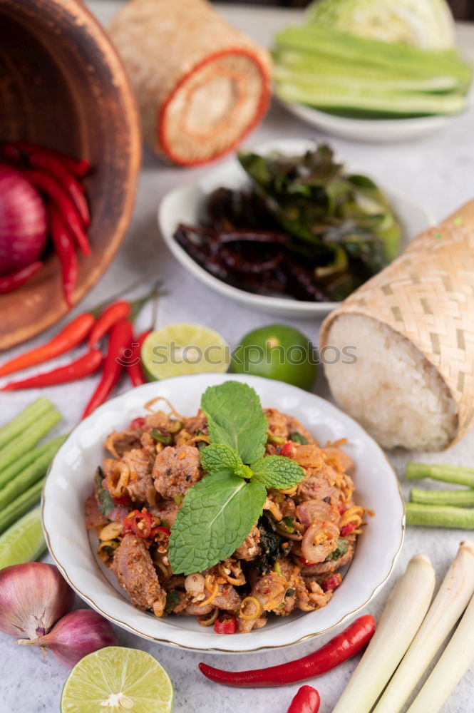 Similar – Image, Stock Photo Quinoa bowl with tomatoes, zucchini and lime