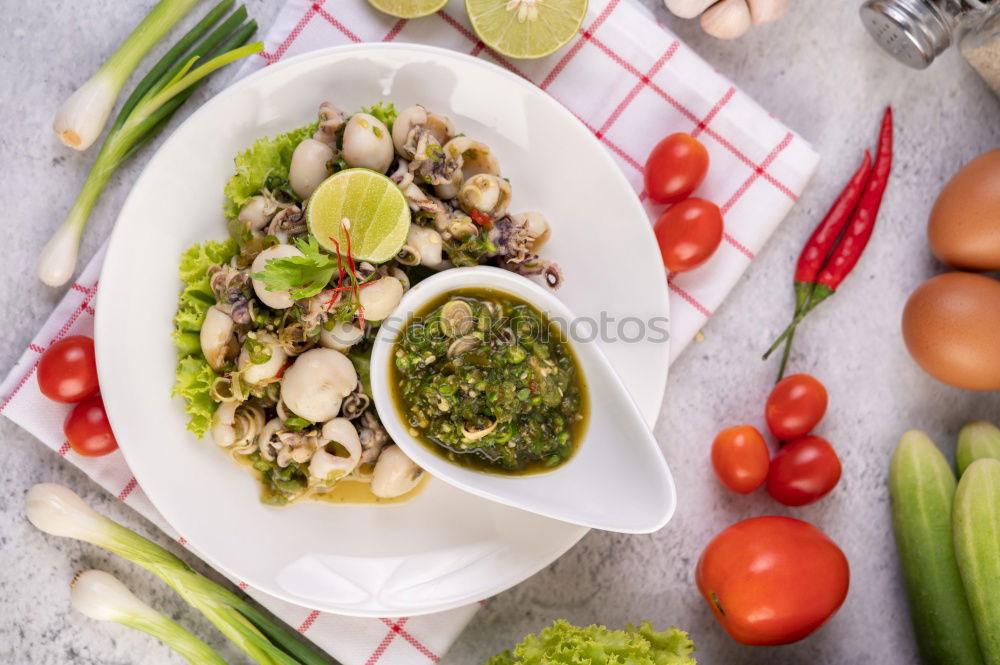 Similar – Image, Stock Photo Quinoa bowl with tomatoes, zucchini and lime