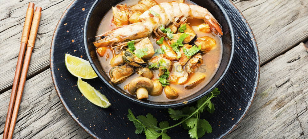 Similar – Image, Stock Photo Coconut peas soup with prawns