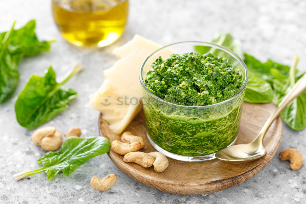 Similar – Image, Stock Photo Green herbs salad with oil in white skin