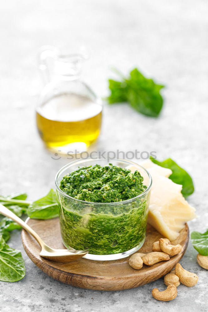 Similar – Image, Stock Photo Green herbs salad with oil in white skin