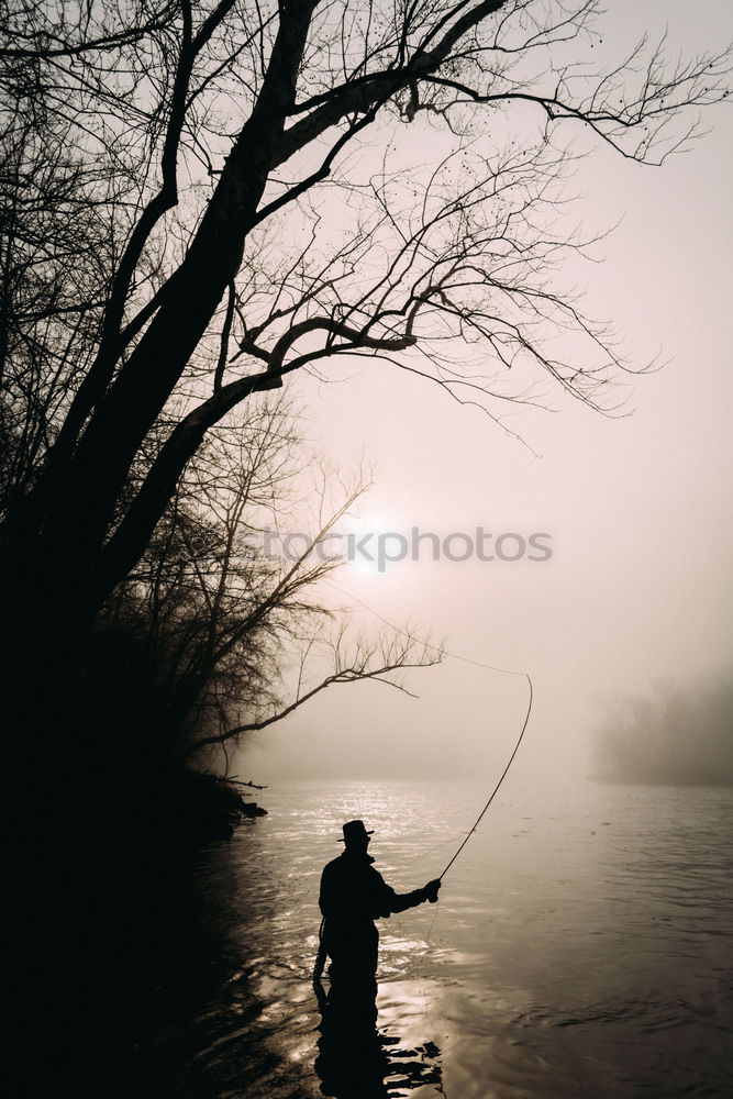 Similar – Image, Stock Photo Man fishing on mountain lake