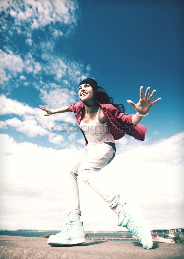 Similar – Image, Stock Photo Beautiful skater woman riding on her longboard.