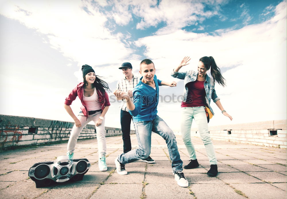 Similar – Image, Stock Photo Group of friends in the street with smartphone