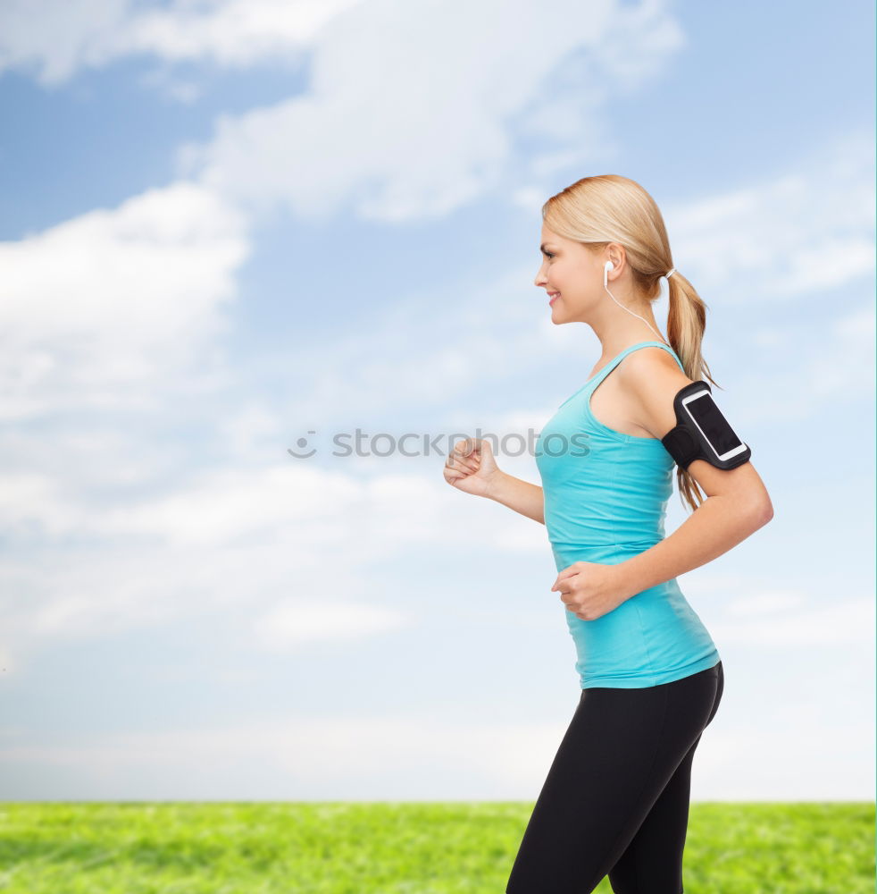 Similar – Image, Stock Photo Cheerful woman running through field