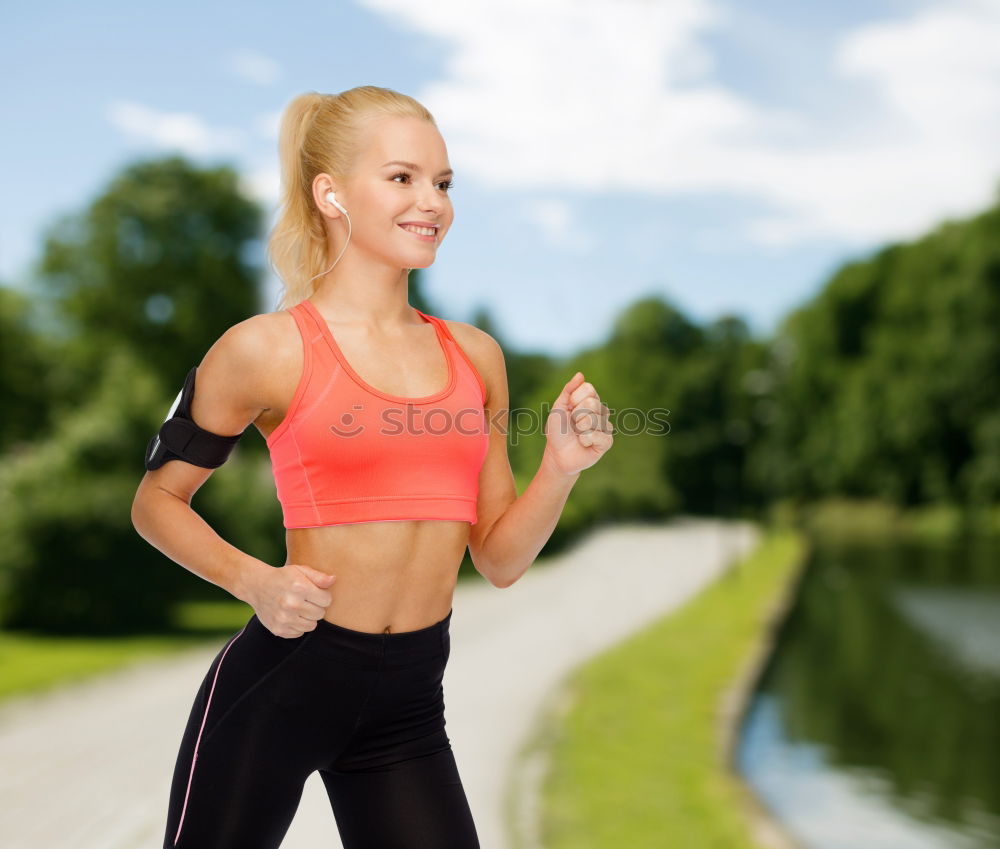 Similar – Happy fit young woman doing stretching exercises