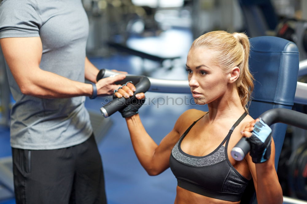 Similar – Image, Stock Photo Woman trainer teaching fitness exercises to class