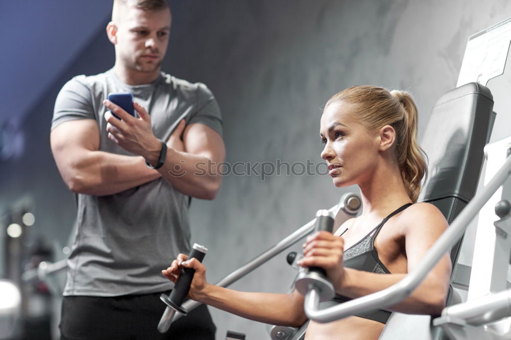 Image, Stock Photo Woman trainer teaching fitness exercises to class