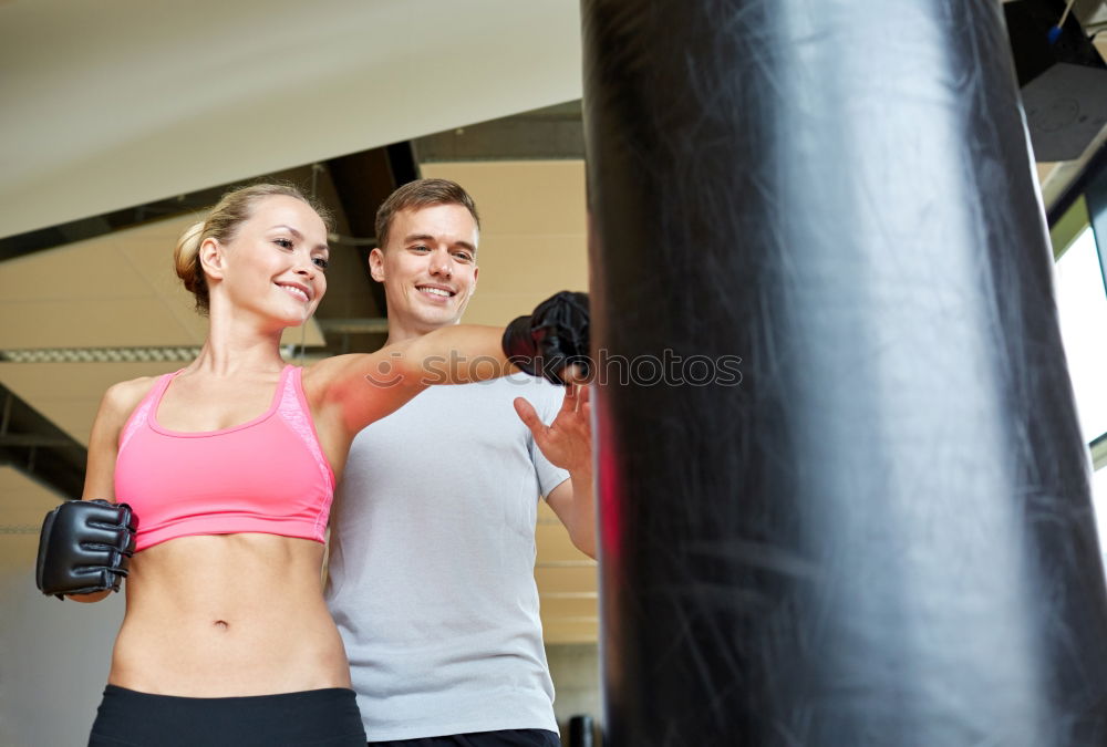 Similar – Image, Stock Photo Woman trainer teaching fitness exercises to class