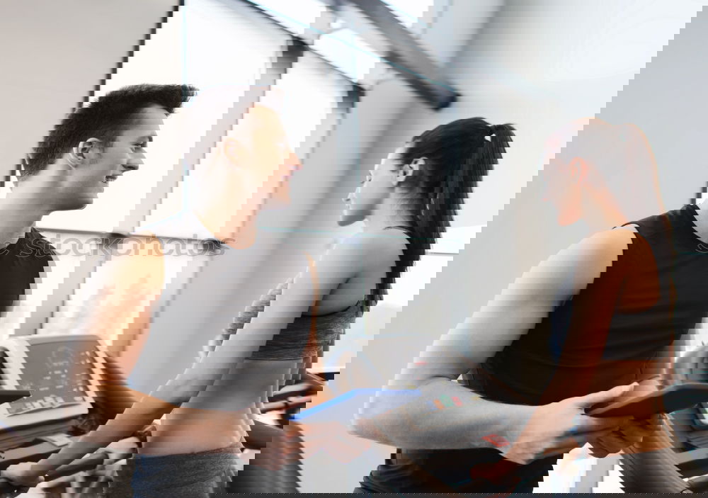 Similar – Image, Stock Photo Man checking heart rate on watch in treadmill training