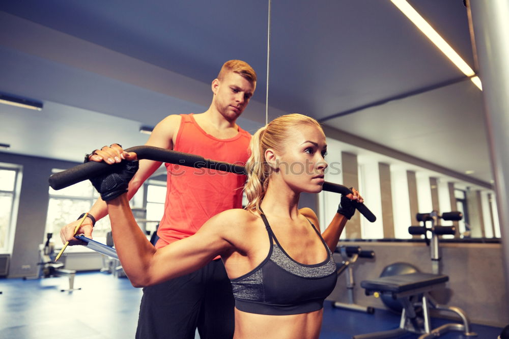 Image, Stock Photo Woman doing stretch exercises in fitness class