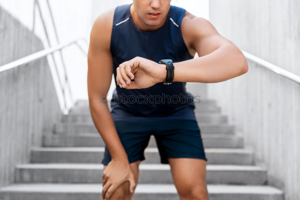 Similar – Image, Stock Photo sports man is taking brake at running track