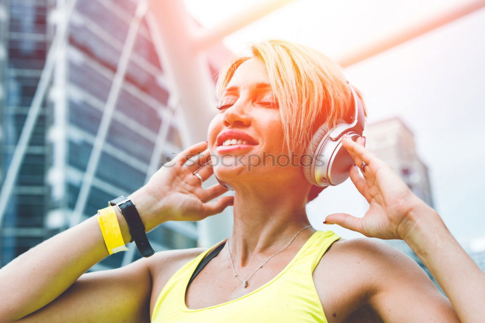 Similar – Image, Stock Photo Attractive Woman with headphones on treadmill in the gym