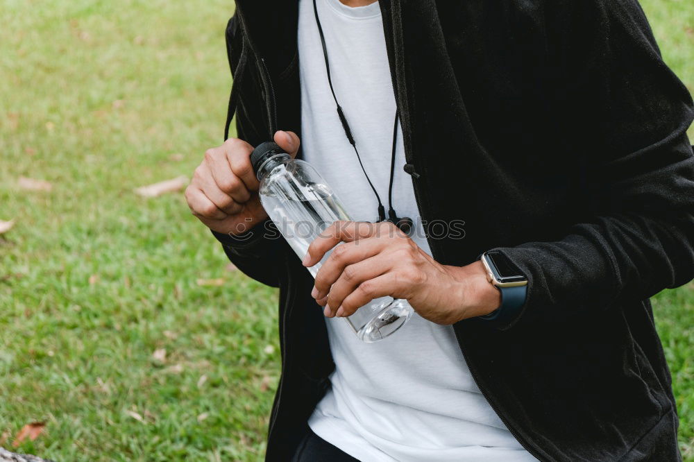 Similar – A long hair male running between the trees during a sunny day in the park with copy space