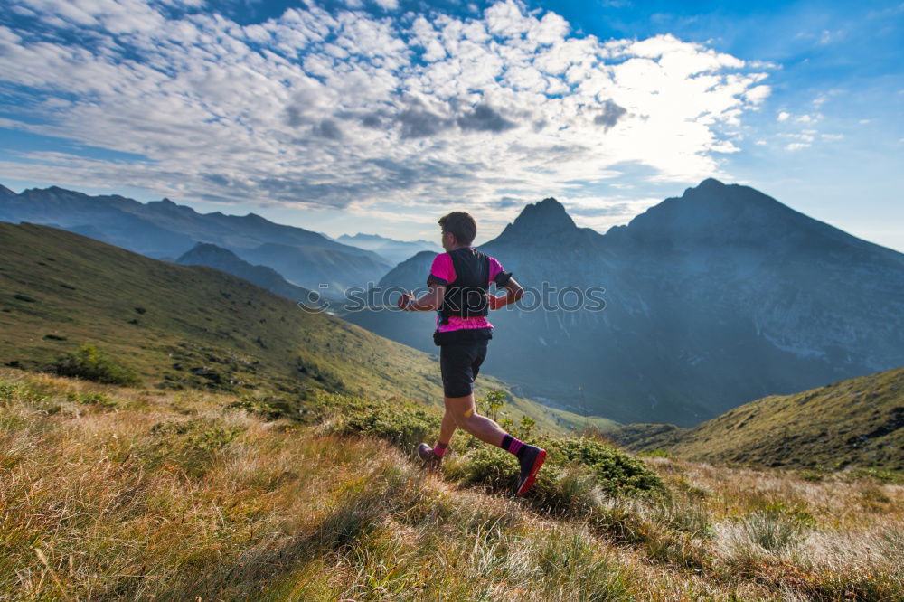 Similar – Image, Stock Photo Hiker on the way to the Memminger Hut