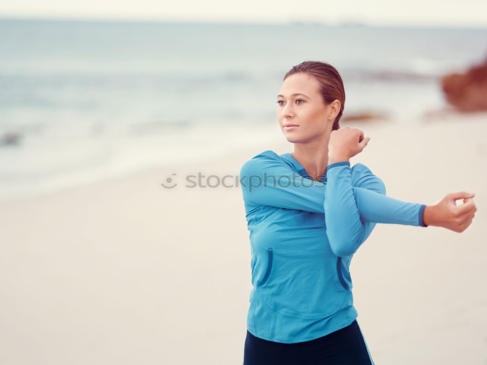 Similar – Smiling fit young woman doing stretching exercises