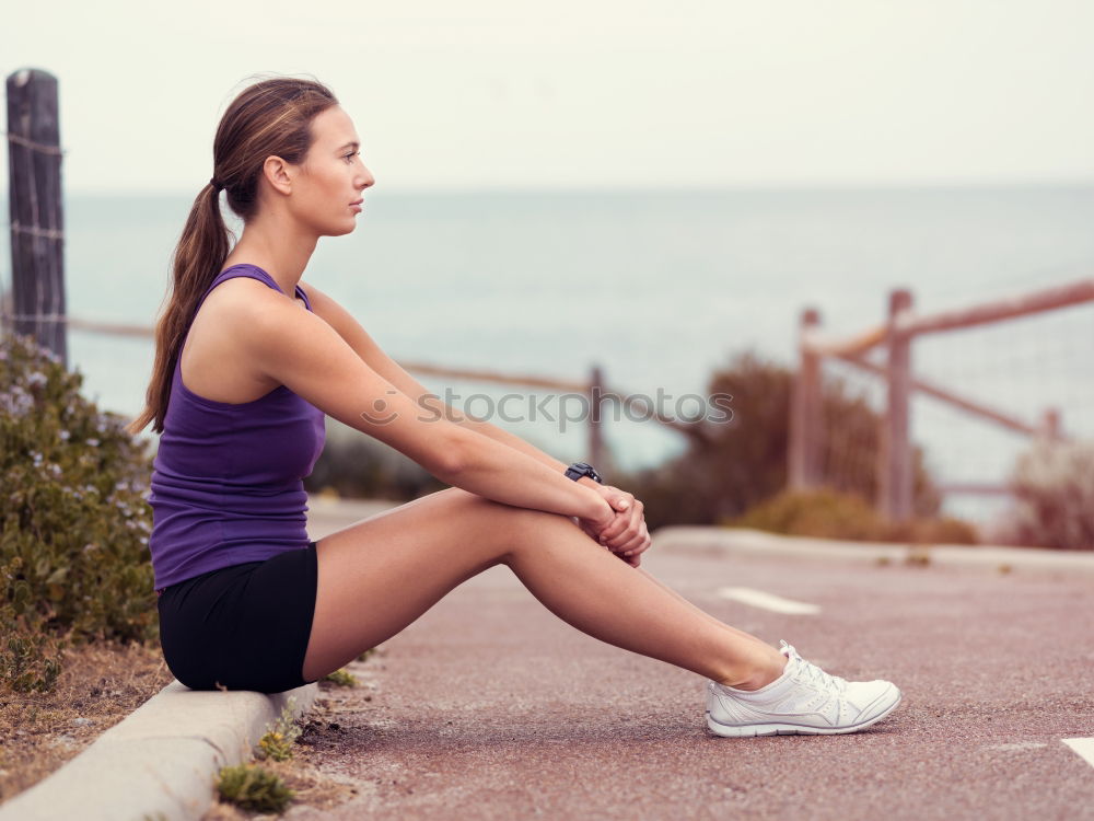 Similar – Happy fit young woman doing stretching exercises