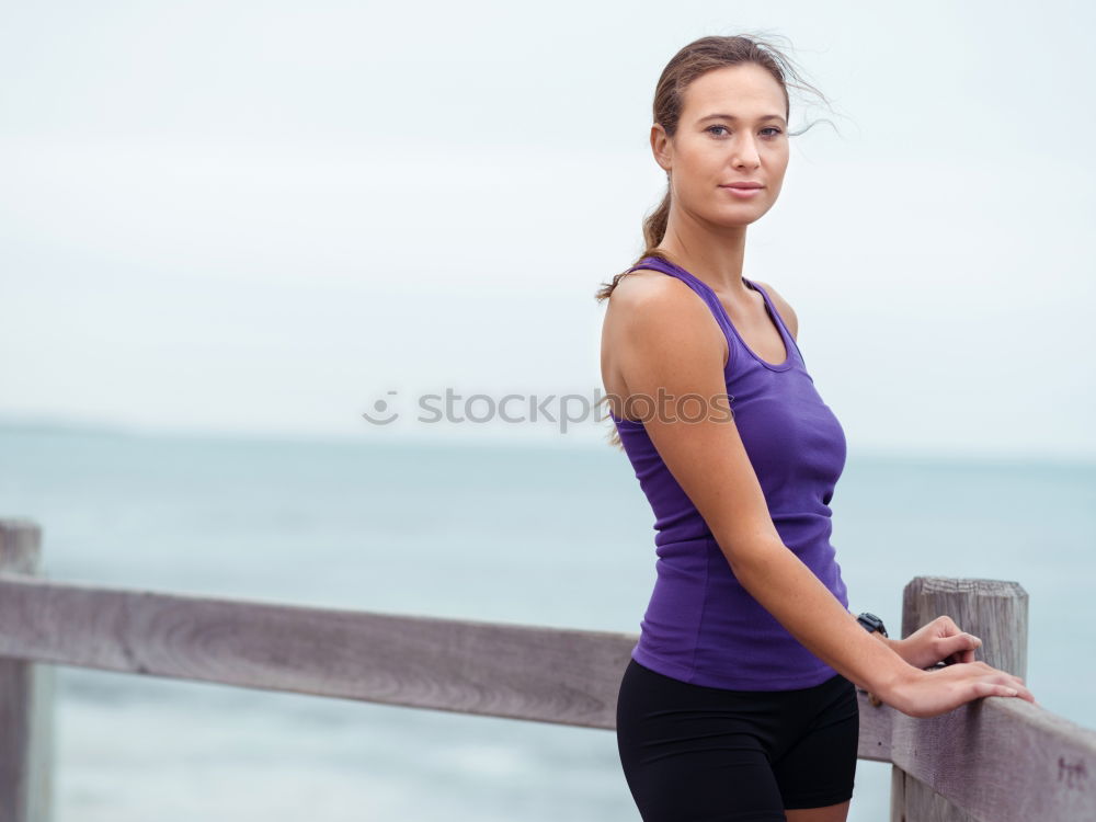 Similar – fit happy woman resting after do sport , running and workout