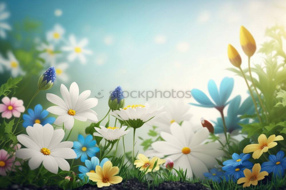 Image, Stock Photo Watering can with plants and flowers on a garden table