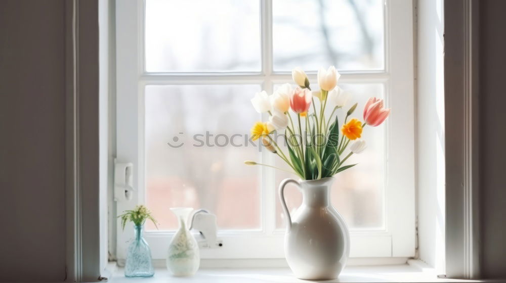 Similar – Terracotta flowerpot with geraniums at the window