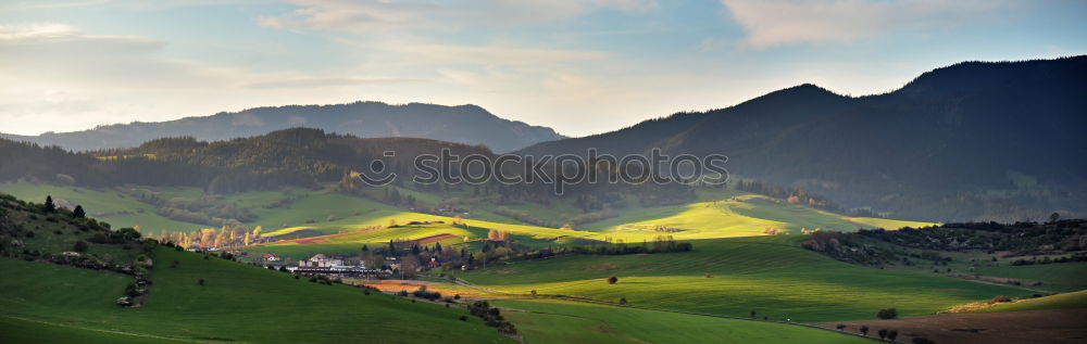 Similar – Spring in Slovakia. April sunny hills. Countryside panorama