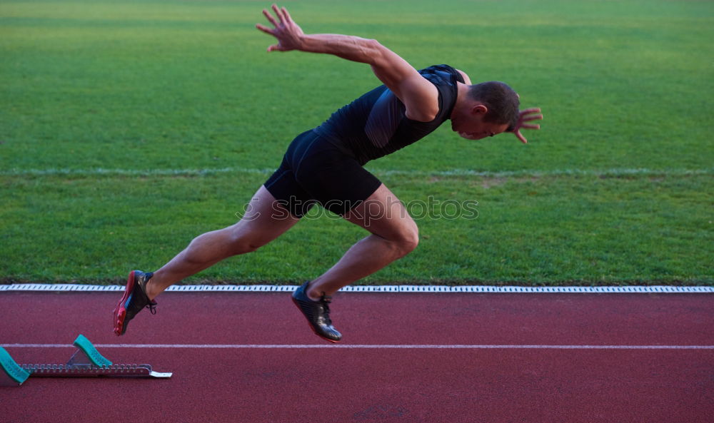 Similar – Image, Stock Photo Disabled man athlete training with leg prosthesis.