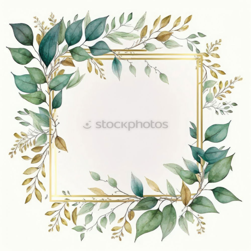 Similar – Square golden frame made of green watercolor leaves, wedding illustration