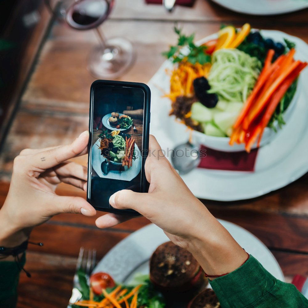 Similar – Image, Stock Photo Hands taking shot of appetizing dish