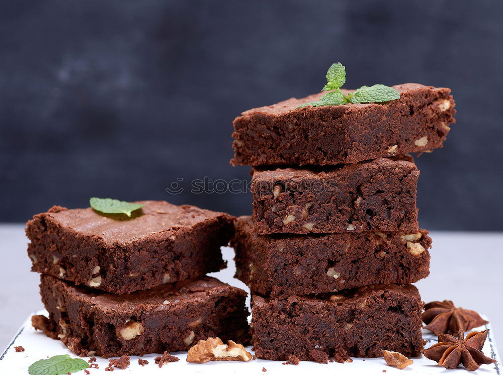 Similar – Image, Stock Photo stack of square pieces of baked brown brownie pie