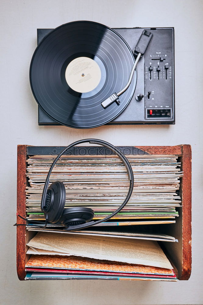 Similar – Image, Stock Photo Retro cassette player with headphones on grey background