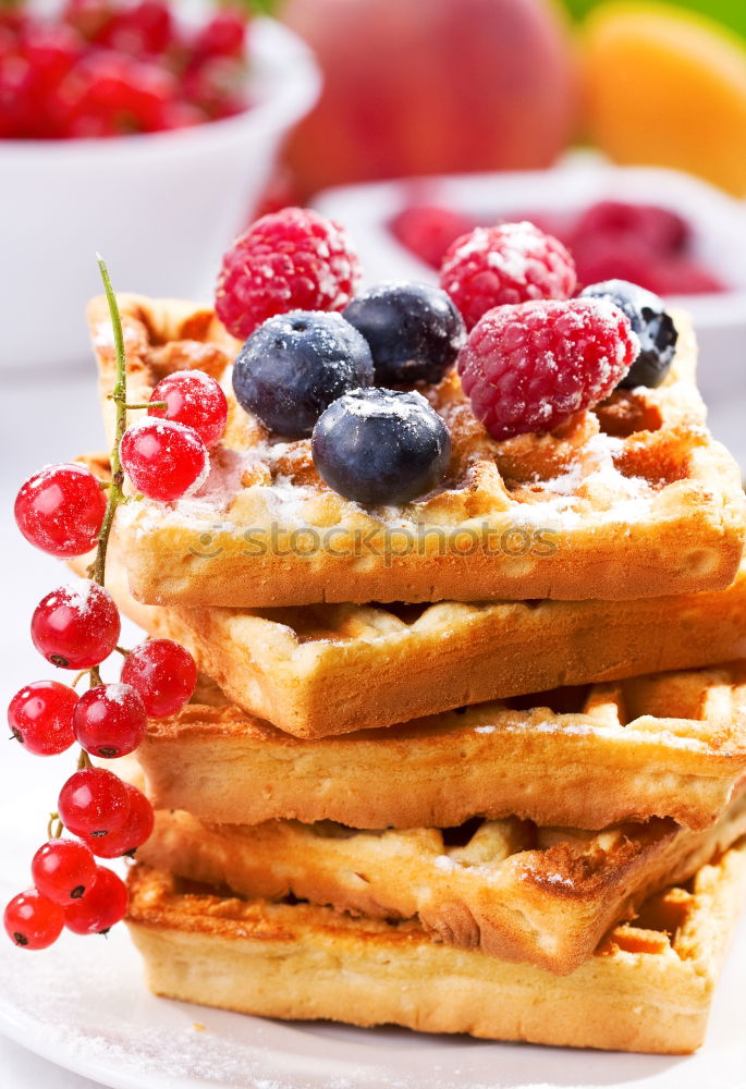 Similar – Image, Stock Photo Breakfast belgian with waffles with strawberries and honey