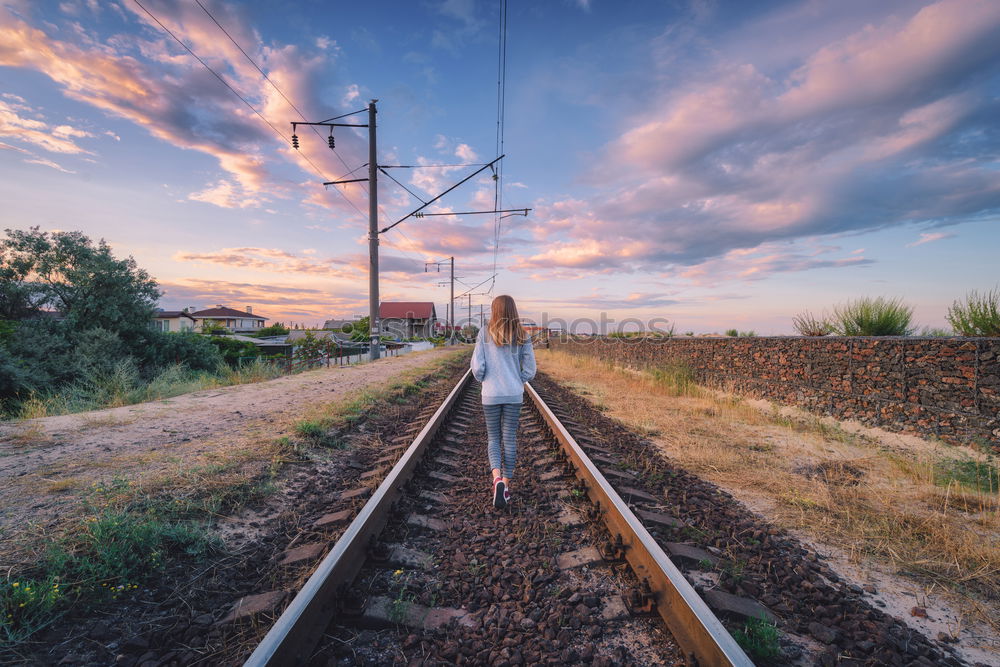 Similar – Image, Stock Photo High-speed train moving through nature at sunset