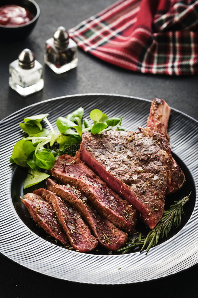 Similar – Image, Stock Photo Sliced medium fried steak