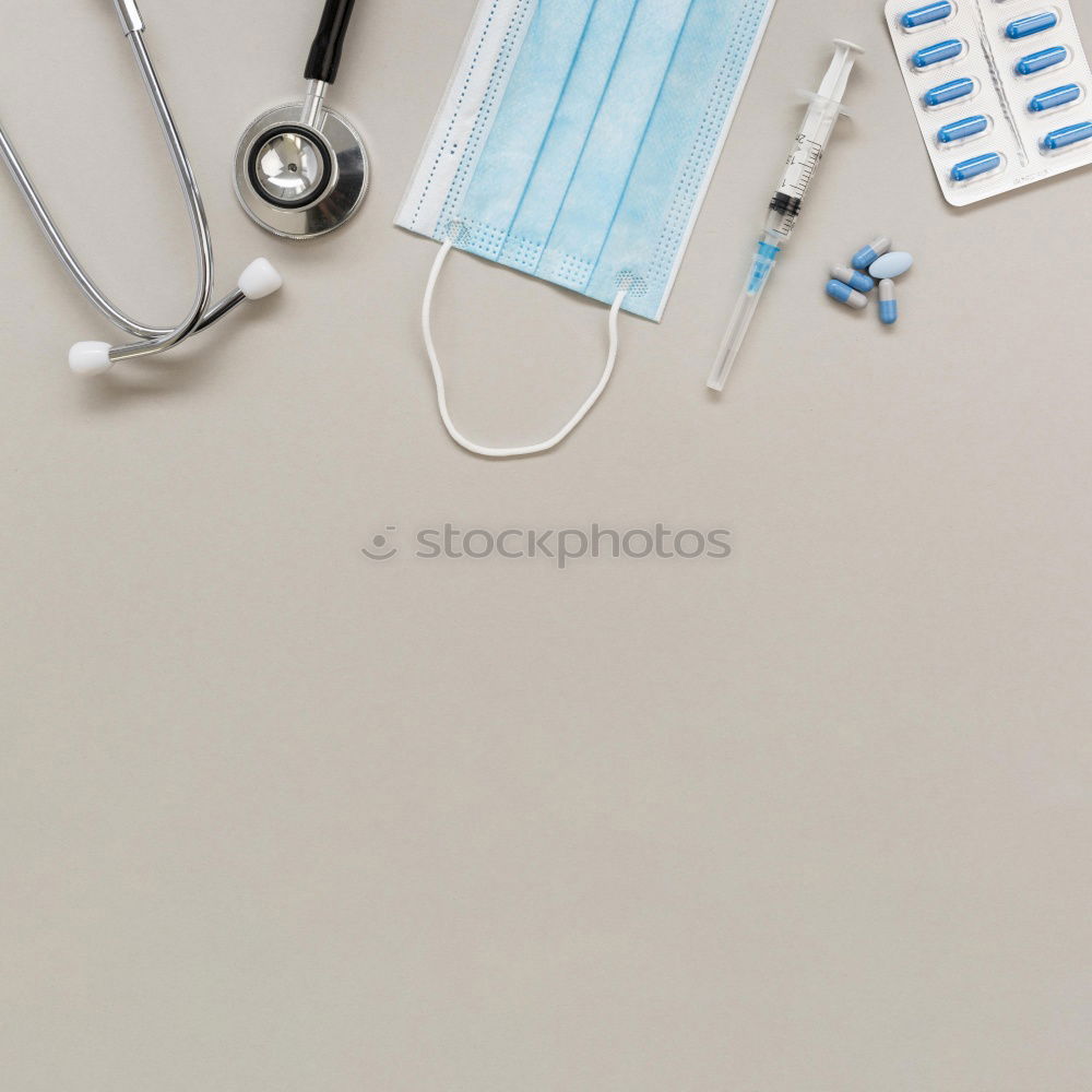Similar – Image, Stock Photo red stethoscope, pills, medical bottles and empty clipboard