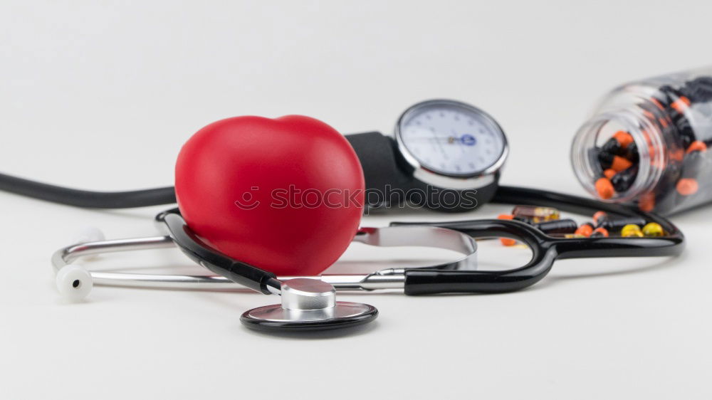 Similar – Image, Stock Photo red stethoscope, pills, medical bottles and empty clipboard