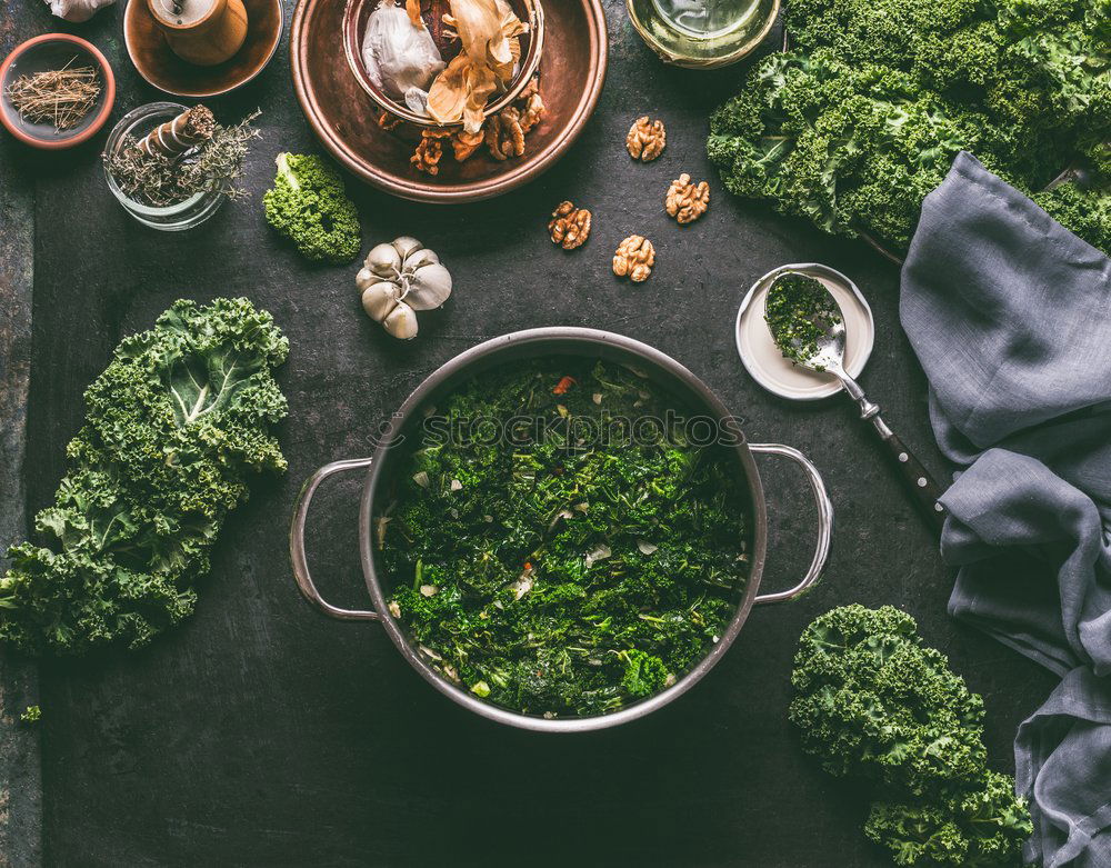 Image, Stock Photo Green Kale Pesto Ingredients in Mixer