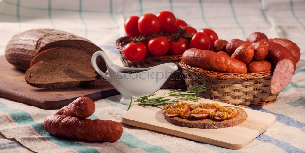 Similar – Image, Stock Photo country breakfast on rustic home kitchen with farm eggs