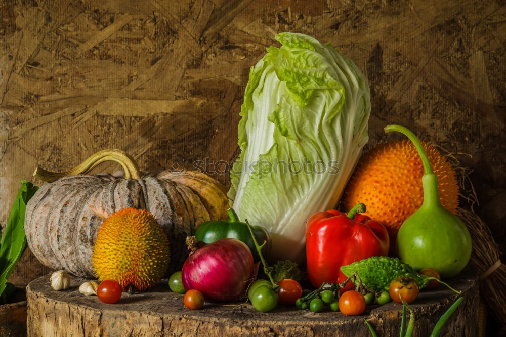 Similar – Colourful pumpkins with flowers, stems and leaves on slate