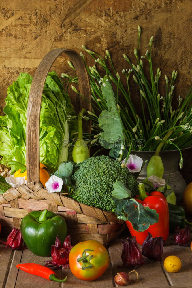 Similar – Vegetables and utensils on kitchen table